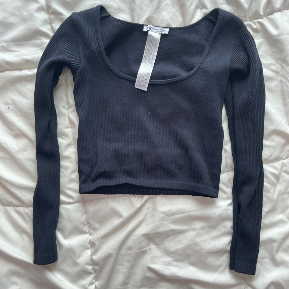 zara black square neck seamless ribbed